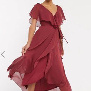ASOS silky split sleeve dipped hem maxi dress